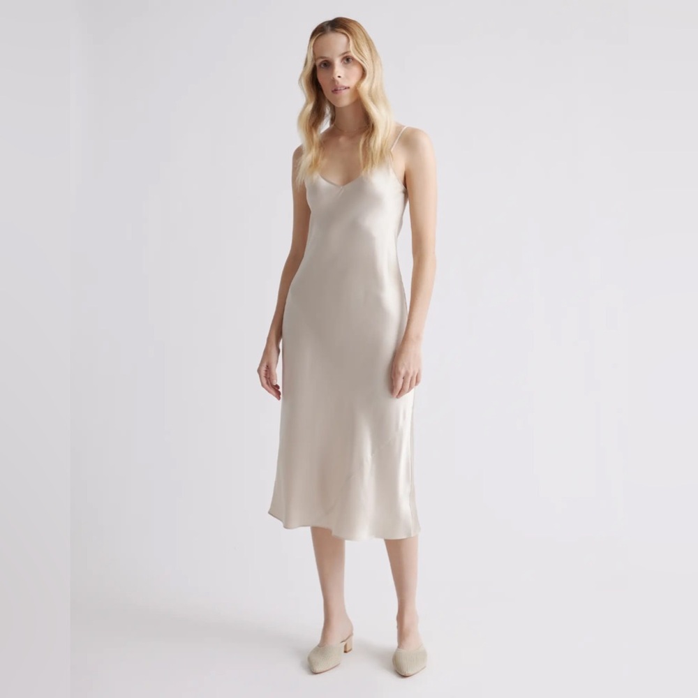 Quince 100% Mulberry Silk Ivory Slip Dress M
